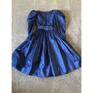 Vintage 80s Puff Sleeves Taffeta Full Skirt Prom Party Dress Jill Richards Sz 6